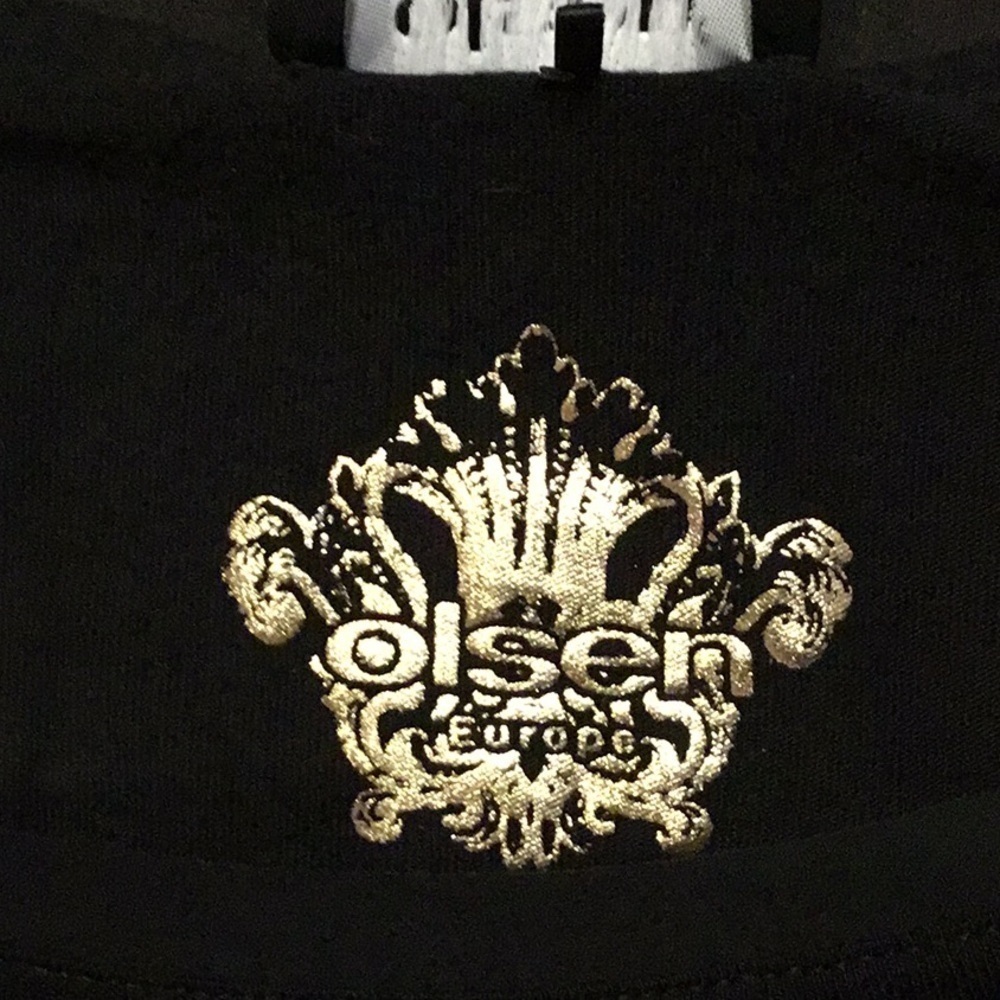 OLSEN Europe Black Crystal Peacock Embellished Blouse Sheer Sleeve M - Picture 12 of 16